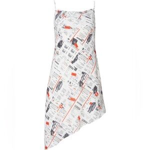 Miaou Helga Asymmetrical Newspaper Print Dress